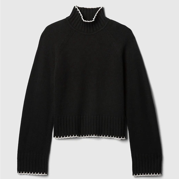 Gap Black & White Turtleneck Sweater Scallop Hem Trim Size XL - Picture 2 of 8